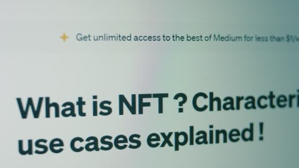 Informace Nft Obrazovce Počítače Nezastupitelný Token Nft Unikátní Digitální Aktivum — Stock video