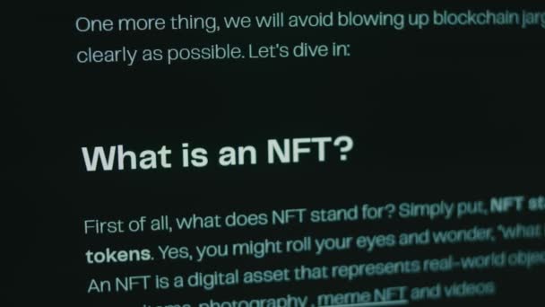 Informações Sobre Nft Uma Tela Computador Token Não Fungível Nft — Vídeo de Stock