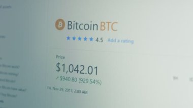 Bilgisayar ekranındaki şifreli veriler. Kripto para birimi konsepti. Bitcoin fiyatları en başından beri. Bitcoin 'in finansal endeksleri zaman borsası duvarında aşağı yukarı değişiyor. Hologram etkisi, makro