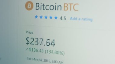 Bilgisayar ekranındaki şifreli veriler. Kripto para birimi konsepti. Bitcoin fiyatları en başından beri. Bitcoin 'in finansal endeksleri zaman borsası duvarında aşağı yukarı değişiyor. Hologram etkisi, makro