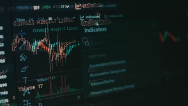 Kryptodata Datorskärm Kryptovaluta Koncept Marknadspriser Finansiella Index För Bitcoin Ändras — Stockvideo