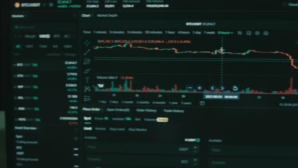 Dane Kryptograficzne Ekranie Komputera Koncepcja Kryptowaluty Ceny Rynkowe Indeksy Finansowe — Wideo stockowe