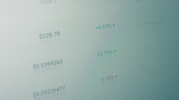Kryptodaten Auf Einem Computerbildschirm Kryptowährungskonzept Marktpreise Für Bitcoin Und Altercoins — Stockvideo