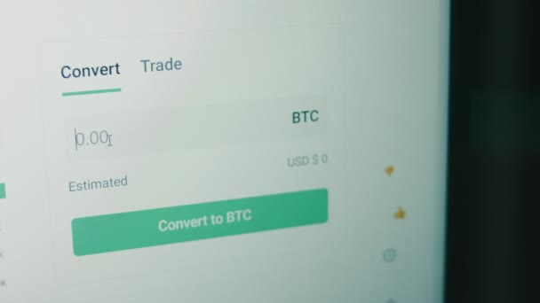 Bitcoins Omzetten Naar Amerikaanse Dollars Een Computerscherm Cryptogeld Concept Marktprijzen — Stockvideo