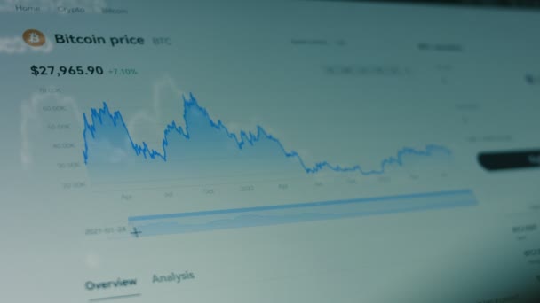 Crypto Data Computer Screen Financial Indexes Bitcoin Change Time Market — Stock Video