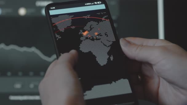 Cyber Attacco Cyber Sicurezza Concetto Rete Globale Mappa Del Mondo — Video Stock