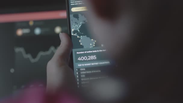 Kybernetický Útok Kybernetická Bezpečnost Koncepce Globální Sítě Mapa Světa Mobilním — Stock video
