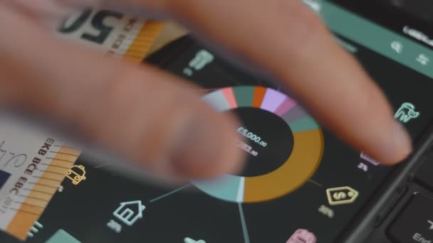 Smart Förvaltning Pengar Använda Teknik För Att Spåra Budgeten Person — Stockvideo