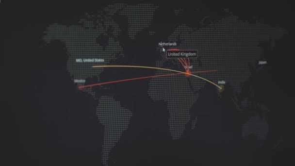 Global Cyber Attack World Map Computer Screen Internet Network Communication — Stock Video