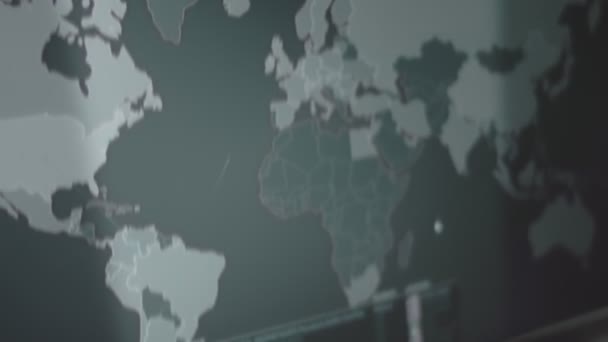Globalny Atak Cybernetyczny Mapą Świata Ekranie Komputera Komunikacja Internetowa Pod — Wideo stockowe