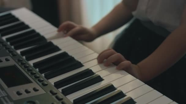 Caucasian Young Musician Girl Kid Having Fun Activities Play Piano — Stock Video