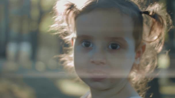 Πορτρέτο Ενός Χαριτωμένο Κοριτσάκι Κοτσίδες Μια Ηλιόλουστη Μέρα Του Καλοκαιριού — Αρχείο Βίντεο
