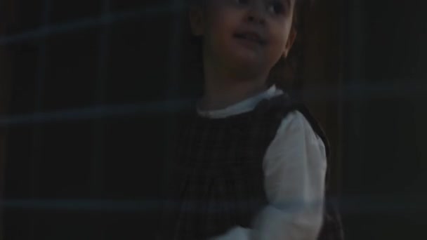 Küçük Mutlu Kız Oyun Parkındaki Kaydırağın Üstünde Merdivenleri Çıkarken Çok — Stok video