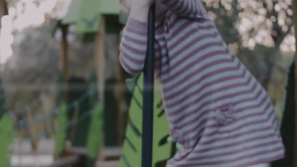 Curly Ittle Girl Having Fun Playground Going Pylon Smiling — Stock Video