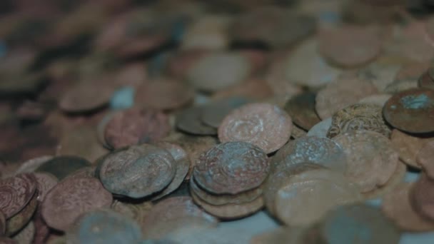 Many Small Copper Coins 15Th 16Th Centuries 2023 Museum History — Stock Video