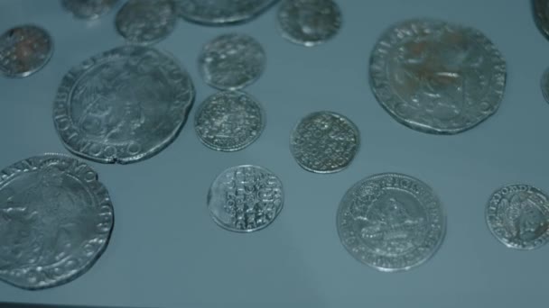 Detail Stříbrných Mincí Svaté Říše Římské Polska Španělska Švédska Století — Stock video