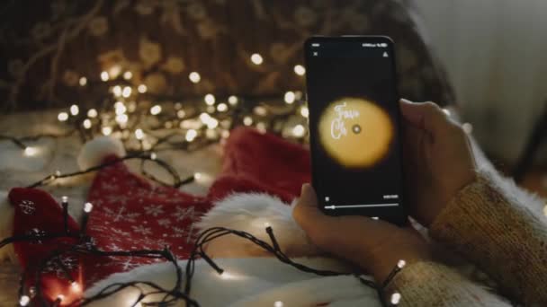 Kedvenc Karácsonyi Hagyomány Felirat Okostelefonon Tervező Hogy Karácsonyi Design Mobil — Stock videók