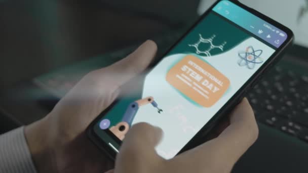 Надпись Международного Дня Стволовых Клеток Смартфоне Мбаппе Создает Дизайн Рекламы — стоковое видео