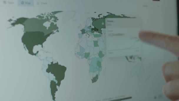 Produkcja Kukurydzy 2021 Światowa Mapa Ekranie Komputera Kraje Przodujące Produkcji — Wideo stockowe