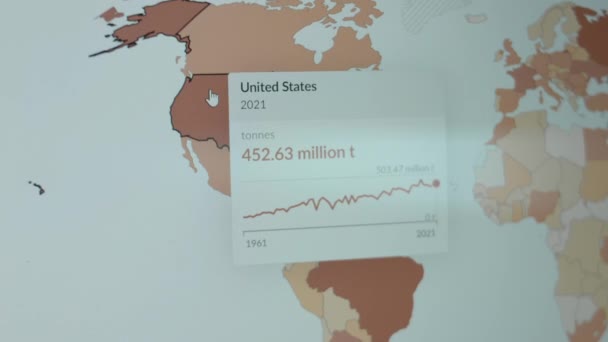 2021年的谷物生产世界地图在电脑屏幕上 谷物生产大国 — 图库视频影像