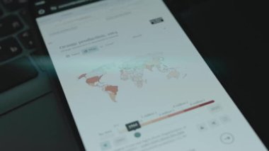 Turuncu üretim 1961 'den 2021' e kadar bilgisayar ekranında hızlandırılmış dünya haritası. Turuncu üretim ülkelerinin liderleri