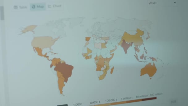 Banana Production 1961 2021 World Map Time Lapse Computer Screen — Stock Video