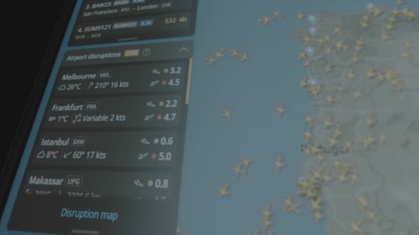 Żegluga Powietrzna Online Śledzenie Globalnej Mapy Ekranie Komputera Większość Lotów — Wideo stockowe