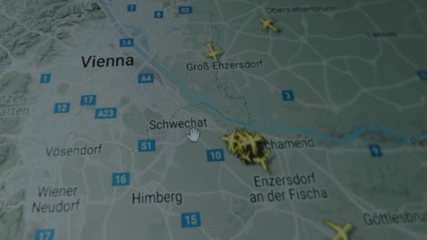Aviones Seguimiento Línea Mapa Global Pantalla Del Ordenador Viena Austria — Vídeo de stock