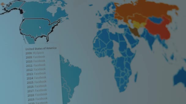 Mapa Mundial Las Redes Sociales 2008 2020 — Vídeo de stock