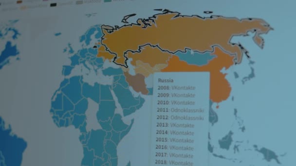 Světová Mapa Sociálních Sítí 2008 2020 Asijské Evropské Země — Stock video