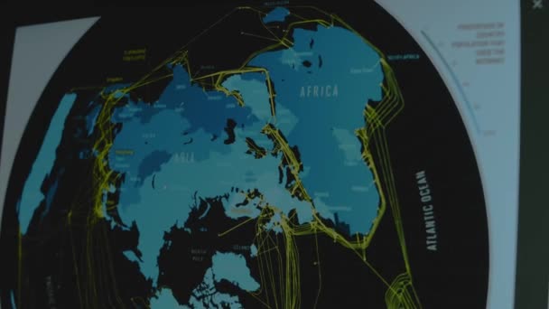 Υποβρύχια Καλώδια Internet Στον Παγκόσμιο Χάρτη — Αρχείο Βίντεο