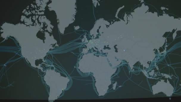 Cables Internet Submarinos Que Corren Largo Del Fondo Los Océanos — Vídeos de Stock