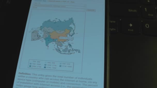 Uživatelé Sociálních Médií Podle Zemí Obrazovce Chytrého Telefonu Mapa Světa — Stock video