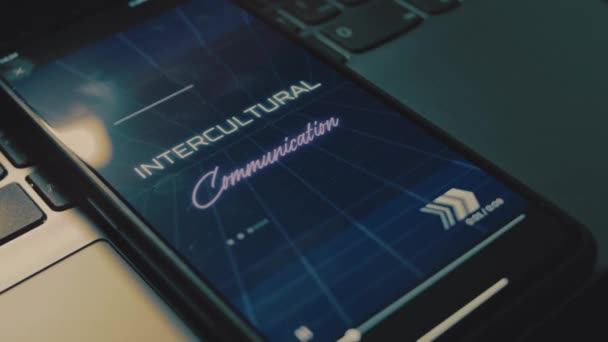 Inscrição Comunicação Intercultural Tela Telefone Móvel Comunicação Conceito Negócio Efeito — Vídeo de Stock