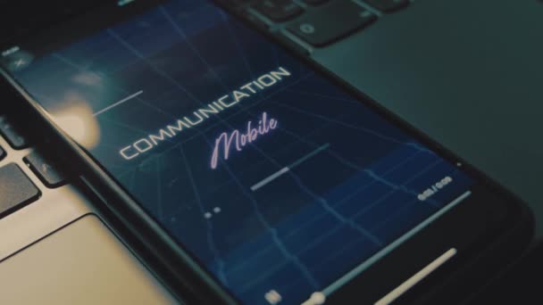 Inskripsi Komunikasi Bergerak Pada Layar Telepon Genggam Konsep Komunikasi Dan — Stok Video