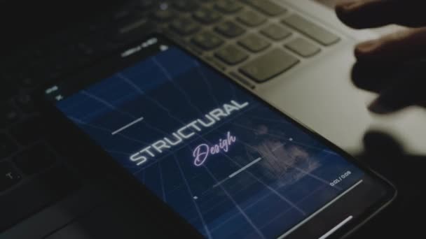 Strukturell Design Inskription Smartphone Skärm Byggkoncept Man Hand Flaxande Med — Stockvideo