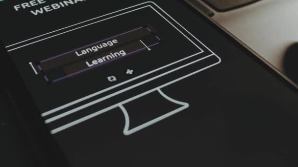 Free Online Webinar Language Learning Topic Реклама Компьютерной Моделью Экране — стоковое видео