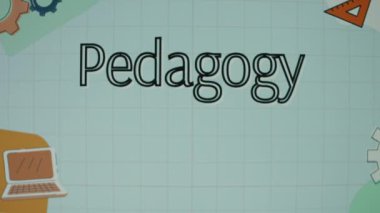 Vitesli, bilgisayarlı ve tornavidalı animasyonlu mavi arka plan üzerine pedagoji yazıtları. Eğitim konsepti. Bulanık.