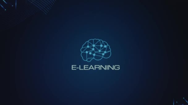 Напис Електронного Навчання Символ Мозку Синьому Фоні Концепція Освіти Розмиті — стокове відео