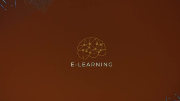 Написи Електронного Навчання Мозок Розум Символ Мислення Коричневому Фоні Концепція — стокове відео