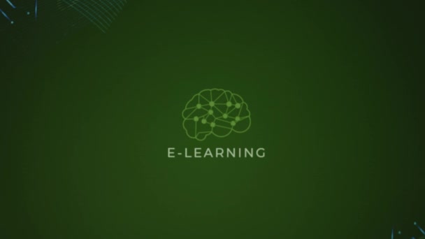 Напис Електронного Навчання Значок Мозку Зеленому Тлі Концепція Освіти Розмите — стокове відео