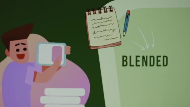 Blended Education Inschrift Auf Grünem Und Hellgrünem Hintergrund Illustration Eines — Stockvideo