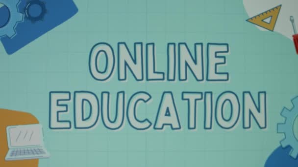 Online Education Inscription Animated Blue Background Education Concept Blurred — Stock Video