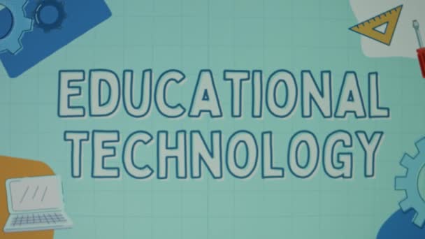 Educatieve Technologie Inscriptie Geïllustreerde Achtergrond Computer Versnellingen Schroevendraaiertekeningen Lichtblauwe Achtergrond — Stockvideo