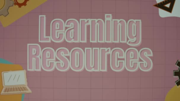 Inscripción Recursos Aprendizaje Sobre Fondo Rosa Animado Concepto Educativo Borrosa — Vídeos de Stock