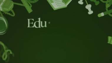 Eğitimsel liderlik yazıtları arka planda, okul malzemeleriyle tek tek görünüyor. Akademik başarı elde etmek için öğretmenlere ve öğrencilere rehberlik etme süreci. Eğitim konsepti. Bulanık resim.