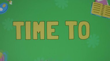 Okul malzemeleri çizimleriyle yeşil ve pembe arkaplan üzerine müfredat geliştirme zamanı. Müfredatı geliştirme ve geliştirme süreci. Eğitim konsepti. Bulanık.