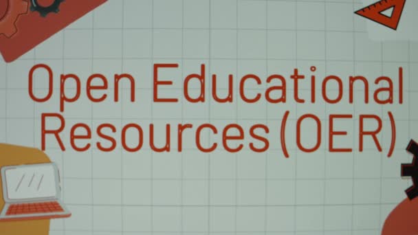 Nyílt Oktatási Források Felirat Egy Barna Táblán Háttér Illusztrációk Oktatási — Stock videók