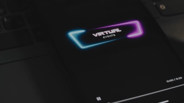 Iscrizione Eventi Virtuali Con Cornice Neon Blu Rosa Dinamica Sullo — Video Stock