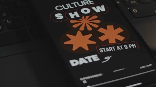 Populärkultur Evenemangsshow Datum Tillägnad Pop Kultur Grafisk Presentation Smartphone Skärmen — Stockvideo